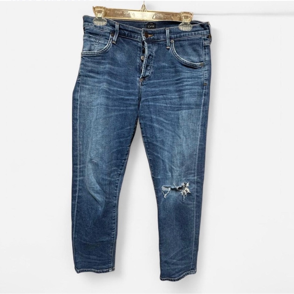 Citizens of Humanity Distressed Elsa Mid Rise Slim Fit Crop Button Fly Jeans